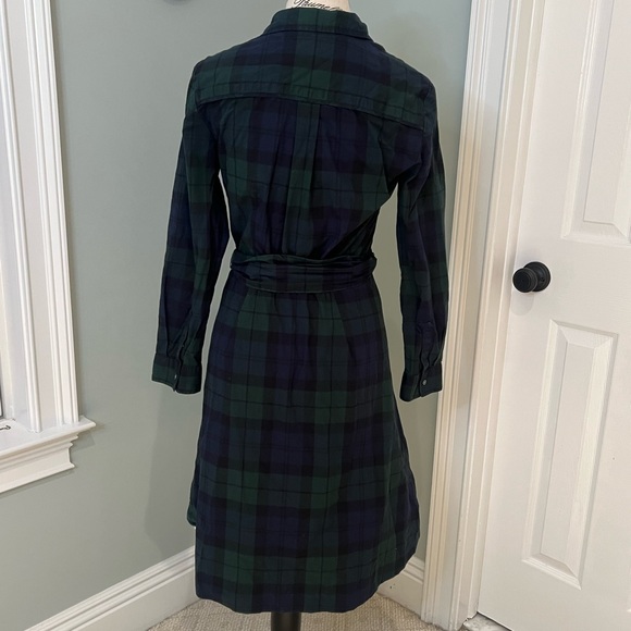 J.Crew long-sleeve tie-waist shirtdress | Green - Navy & Black plaid  | Size 2 | - Picture 5 of 12